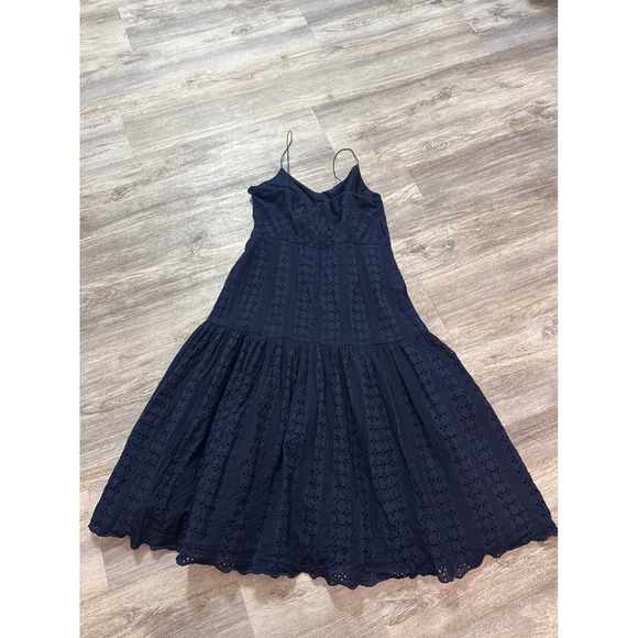 J. Crew Tiered Spaghetti-strap Midi Dress Size 16 Navy Blue Eyelet - Picture 9 of 10